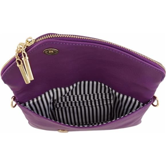 Envelope Wristlet Clutch Crossbody Bag with Chain Strap (Purple) One Size - Picture 5 of 7